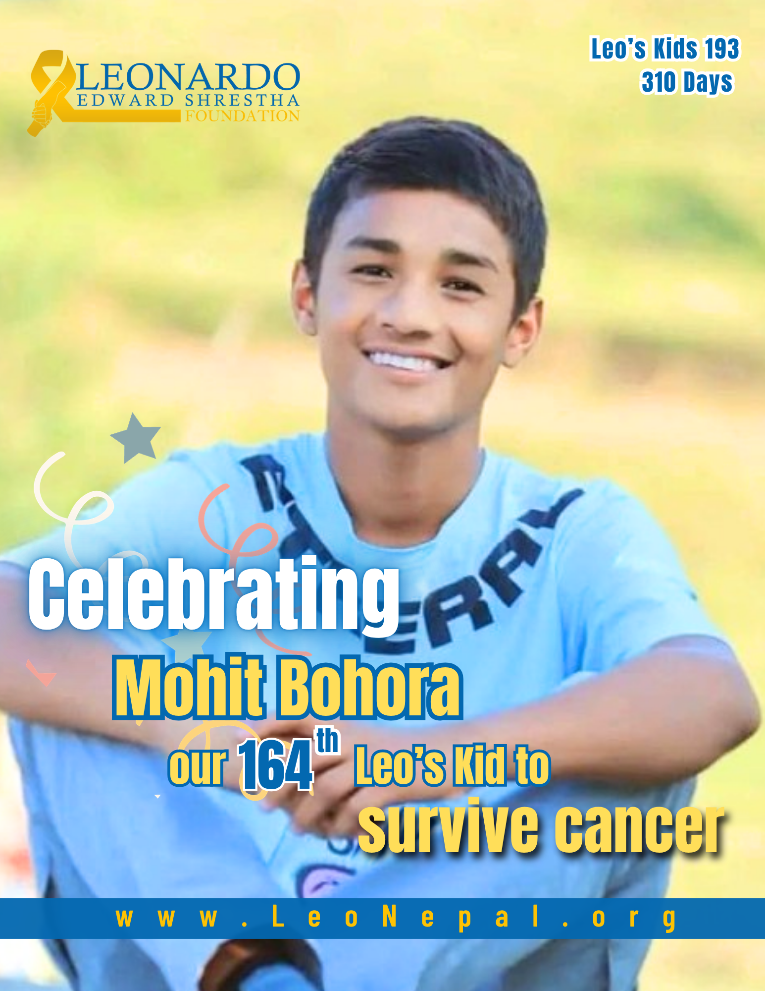 Celebrating Mohit Bohora: Our 164th Leo’s Kid to survive cancer!